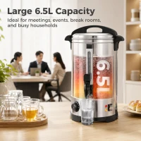 HOMCOM 6.5L Catering Urn, 1500W Stainless Steel Hot Water Boiler Dispenser with Thermostat, Keep Warm Function & Easy Pour Tap(m-4)