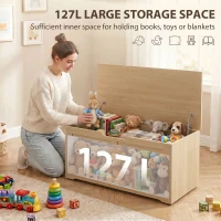 HOMCOM 127L Home Storage Box, with Safety Hinges - Nature Wood Finish(m-4)