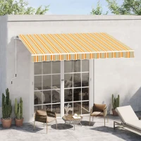 Outsunny Toldo Manual Retráctil 300x250 cm, Toldo Exterior Terraza con Ángulo Ajustable, Brazo Articulado, Montaje a Pared, Estructura de Aluminio, Anti-UV e Impermeable, para Jardín Amarillo y Blanco(m-10)