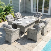 Outsunny Seven-Piece Rattan Dining Set - Light Grey(m-2)
