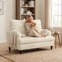 HOMCOM Corduroy Single Sofa Armchair, Modern Accent Chair with Stripes, Turned Legs and Wide Seat, Cream(m-6)