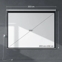 HOMCOM Projectiedoek- Elektrisch, 100 Inch, 4:3, 203x152 cm, Wit(m-3)