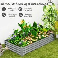 Outsunny Jardinieră de Exterior din Oțel cu Fund Deschis și Margini Întărite, 180x90x30 cm, Gri Argintiu(m-5)