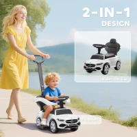 AIYAPLAY 2 in 1 Baby Ride on Push Car Mercedes-Benz C-Class Licensed Walker Foot to Floor Push-Along with Removable Handle, White(m-4)