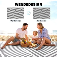 Outsunny Outdoor Wendeteppich, wasserfest, gestreift, 182x274cm, Grau/Creme(m-7)
