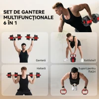SPORTNOW Set de Greutăți 6 În 1 20 Kg cu Gantere, Kettlebell și Halteră Roșie(m-4)
