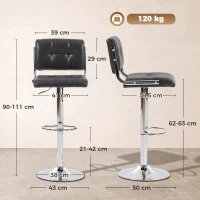 HOMCOM Bar Stools Modern PU Leather Adjustable Breakfast Bar Stools Backrest Set of 2 Grey(m-3)