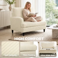 HOMCOM Corduroy Single Sofa Armchair, Modern Accent Chair with Stripes, Turned Legs and Wide Seat, Cream(m-4)