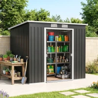 Outsunny 7 x 4ft Galvanised Steel Garden Shed, with Foundation Kit - Dark Grey(m-14)