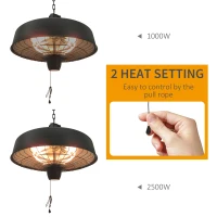 Outsunny Adjustable Power 1000/2500W Infrared Halogen Electric Patio Light Heater, Ceiling Hanging Mount -Black(m-4)