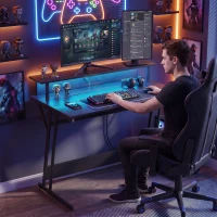 HOMCOM Two-Level LED Gaming Desk - Black(m-9)