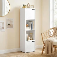 HOMCOM Estantería para Libros con 2 Puertas Librería Estrecha de 4 Niveles con 2 Estantes Abiertos 30x29x119 cm Blanco(m-8)