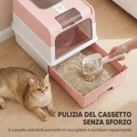 PawHut Lettiera per Gatti Chiusa con Vassoio Estraibile, Paletta e Deodorante, 48x35x36 cm, Rosa(m-4)