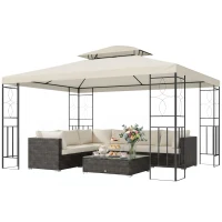 Outsunny Cenador de Jardín 3x4m Pabellón para Exterior con Doble Techo de Ventilación y 4 columnas de acero Estable para Fiestas Eventos Patio Crema(m-8)