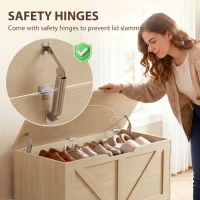 HOMCOM 127L Home Storage Box, with Safety Hinges - Nature Wood Finish(m-5)