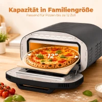 HOMCOM Piec do użytku wewnętrznego, 30,5 cm elektryczny piec do pizzy z 8 programami, 430 °C, timer, kamień ceramiczny, 2200 W(m-7)