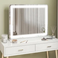 HOMCOM Oglindă pentru Machiaj cu LED-uri Reglabile, Mărire 10x, Priză USB și Comenzi Touch, 80x62x14cm(m-9)
