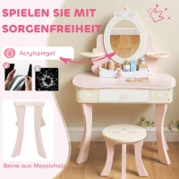 AIYAPLAY Kaptafel voor kinderen, kruk, lade, afneembare spiegel, kinderbureau met 7 accessoires, 2-in-1 ontwerp, MDF, roze(m-7)