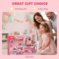 AIYAPLAY Cuisine pour Enfants Interactive, 33 Accessoires, avec Sons, Lumières, Rangement, 3-6 Ans, 67x25x87cm, Rose(m-7)