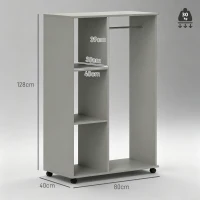 HOMCOM Open Wardrobe on Wheels, Bedroom Wardrobe with Clothes Hanging Rail, 3 Storage Shelves, Mobile Garment Rack for Cloakroom, Hallway, Grey(m-3)
