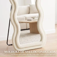 HOMCOM Espelho de Corpo Inteiro 160x60 cm com Moldura Ondulada Aveludada, de Pé, Apoiado e de Parede, Creme(m-4)