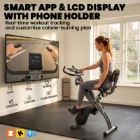 SPORTNOW 4-In-1 Folding Exercise Bike with Resistance Bands, Bluetooth App, 8-Level Magnetic Resistance, LCD Display, Black(m-5)