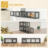PawHut Cat Tunnel, 250cm Extra Long Wooden Cat Play Tunnel with 8 Doors, L-shape/Rectangle, Outdoor Cat Enclosure, Dark Grey(m-5)