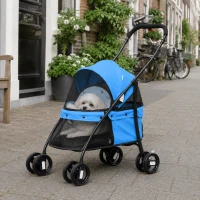 PawHut Opvouwbare Hondenbuggy voor Herstellende Honden en Katten tot 10 kg Blauw/Zwart(m-10)