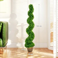 HOMCOM Spiralförmiger Buchsbaum, 2er Set Kunstpflanzen, mit Topf, 150 cm Höhe, Grün(m-3)