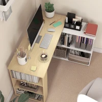 HOMCOM Corner Computer Desk, L Shaped Desk with 360° Rotating Bookshelf, 120L x 110W x 74.5H cm, Natural and White(m-7)