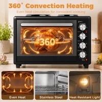 HOMCOM 46L Mini Oven with Dual Hot Plates, Electric Countertop Cooker with Convection, 90–230°C Adjustable Temperature(m-6)