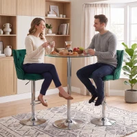 HOMCOM Bar Stools Set of 2, Modern Swivel & Adjustable Velvet Barstools with Button-Tufted Back, Footrest for Home Bar, Green(m-8)