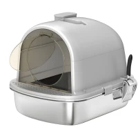 PawHut Lettiera Gatto Chiusa L in Acciaio Inox con Maniglia, Paletta, Pacchetto Deodorante, Antiperdita, Grigio(m-1)