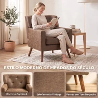 HOMCOM Cadeirão Relax Individual em PU com Almofada de Assento com Molas, Encosto Acolchoado e Pés de Madeira 72x76x80 cm Castanho(m-6)