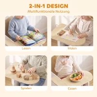 AIYAPLAY Kindertisch mit Stuhl 2-in-1 Integrierte Kindersitzgruppe mit Stauraum Platzsparend für Kinder 3-5 Jahren Weiß(m-4)