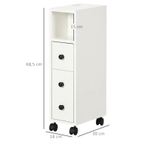 Kleankin Armário de Casa de Banho Móvel Auxiliar para Espaço Reduzido com Rodas Prateleiras Abertas Armário e Gaveta 18x30x68,5cm Branco(m-3)