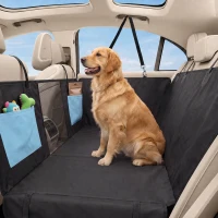 PawHut Dog Car Seat Cover, Waterproof Dog Travel Hammock w/ Non-Slip & Anti-Scratch Surface, Mesh Window and Pockets, Blue(m-2)