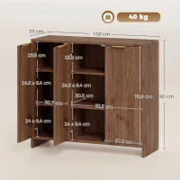 HOMCOM Sideboard Cabinet, Modern Storage Cabinet with 3 Doors and Adjustable Shelves for Living Room, Dining Room, Brown(m-3)