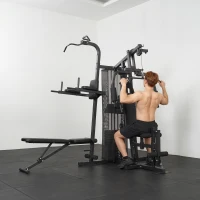 SPORTNOW All-in-One Home Gym Machine, Multifunctional Power Cage with 69 kg Weight Stack and Pulley System, Black(m-9)