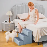 PawHut Hundetreppe 3 Stufen für kleine bis mittelgroße Hund Haustiertreppe mit Stauraum 38 cm Hohe Katzentreppe Hunderampe Einstiegshilfe für Bett, Sofa, Couch und Auto Grau(m-9)