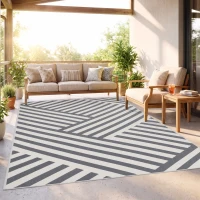 Outsunny Outdoor Wendeteppich, wasserfest, gestreift, 182x274cm, Grau/Creme(m-9)