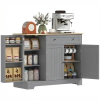 HOMCOM Aparador de Cocina Armario de Cocina con 3 Estantes de Puerta Cajón Estantes Ajustables para Comedor 105x40x83 cm Gris(m-10)