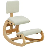 HOMCOM Sedia Ergonomica Inginocchiata in Tessuto Effetto Lino e Compensato di Betulla, Crema(m-1)