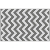 Outsunny Outdoor-Teppich, wasserdicht, doppelseitiges Design, hochwertige Kunststofffaser, hellgrau+weiß, 121 x 182 cm(m-7)