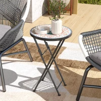 Outsunny Mosaic Outdoor Garden Table, 35.5cm Round Folding Coffee Table with Metal Frame for Balcony Terrace, Multicolour(m-10)