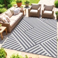 Outsunny Outdoor Wendeteppich, wasserfest, gestreift, 182x274cm, Grau/Creme(m-2)