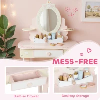 AIYAPLAY Kids Dressing Table, Girls Vanity Set with Mirror and Stool, 7 Play Accessories, Drawer, Desktop Storage, Pink(m-6)