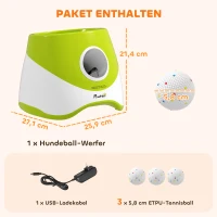 PawHut Automatischer Ballwerfer Interaktive Ballwurfmaschine mit 3 Bälle 3 Distanzen 6m/10 m/14m für kleine mittlere Hunde Grün(m-3)
