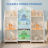 AIYAPLAY Kids Bookshelf and Toy Storage with 3-Tier Sling Book Rack and Fabric Drawer for Nursery, Bedroom, Playroom, White(m-6)