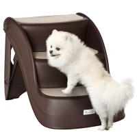 PawHut Escalier pour Chien Pliant à 3 Marches Antidérapantes, pour Chiens Âgés, Chiots, Lit, Canapé, 49x38x38cm, Marron(m-16)